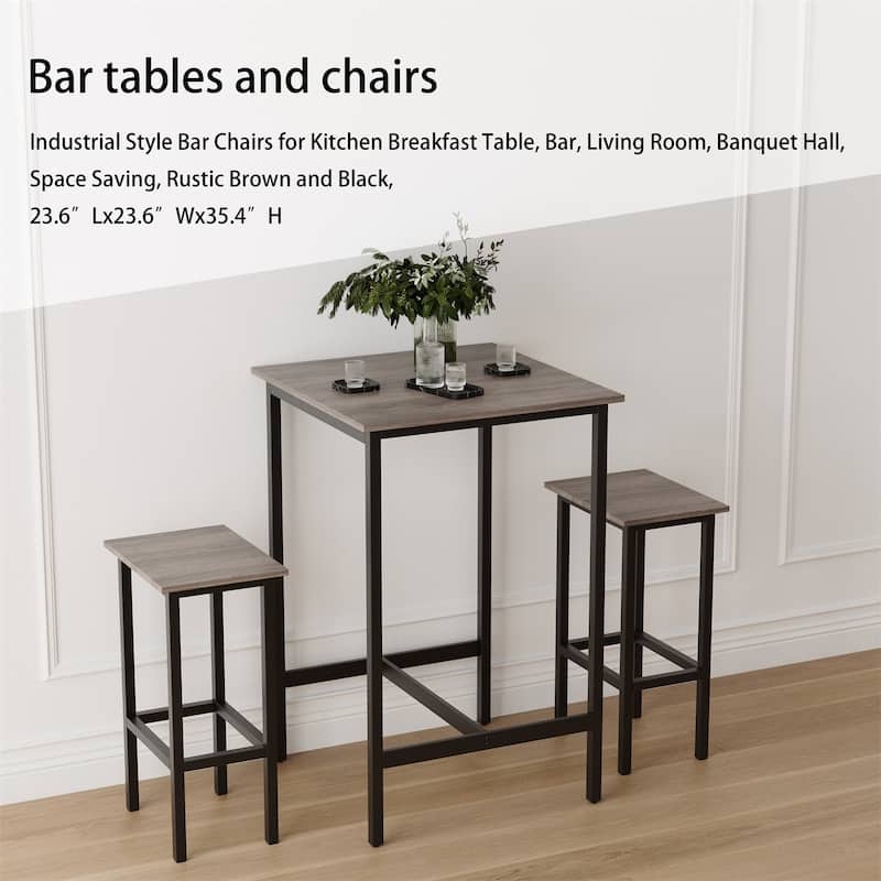 Bar Table Set with 2 Bar Stools in Grey