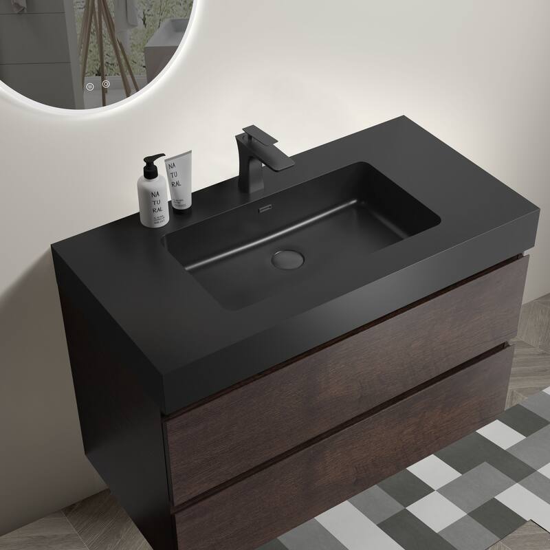 Modern 30" Alice Floating Bathroom Vanity with Rosewood Finish, Handle-Free Design, Silent Soft-Closing Drawers
