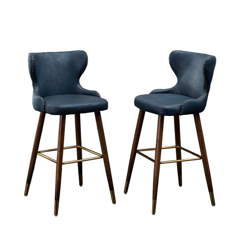 Modern Faux Leather Tufted Nailhead Trim Counter Stool Set of 2