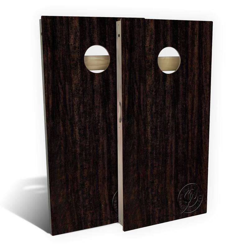 Black Ebony Outdoor Cornhole Board Set - Premium 2x4 - Include Case + Hole Lights