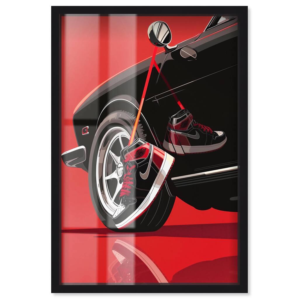 Red Bold Sneaker and Car Shadowbox by Art Remedy