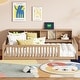 preview thumbnail 15 of 34, Twin XL Size Floor Bed with Storage Shelves and USB Ports, Wooden Montessori Bed Daybed with Fence Guardrails for Kids