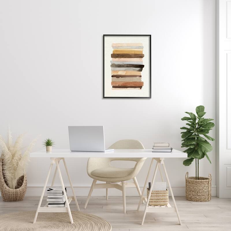 Stupell Modern Color Abstraction Layered Earth Tone Shapes Framed Wall Art - Brown