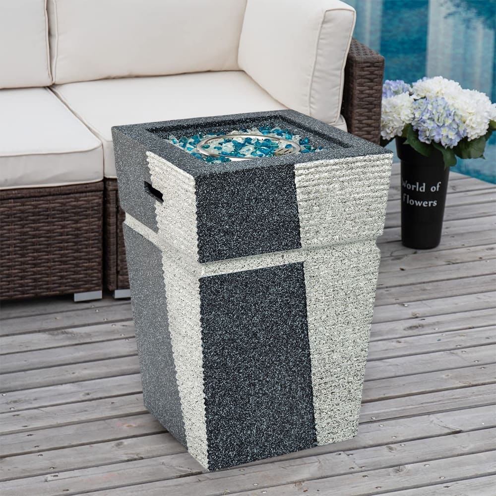 Outdoor Propane Gas Concrete Fire Pit Column 50000 BTU Rain Cover - 29”H