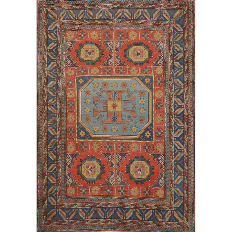 Hand Knotted Oriental 100% Wool Carpet Traditional Tribal Oranges & Rust Kazak Area Rug - 6' 9'' X 4' 11''
