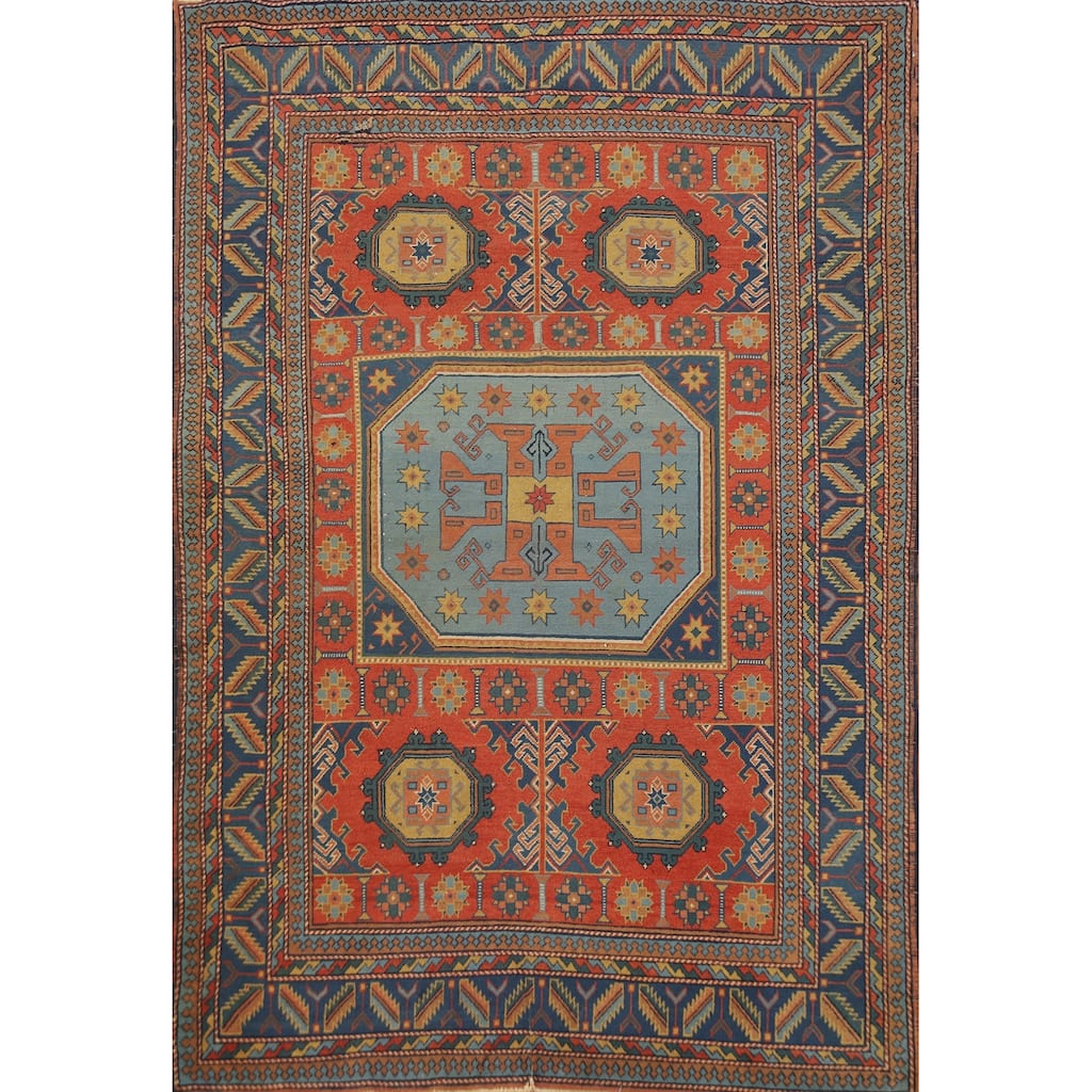 Hand Knotted Oriental 100% Wool Carpet Traditional Tribal Oranges & Rust Kazak Area Rug - 6' 9'' X 4' 11''