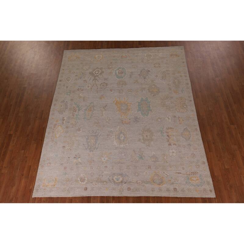 Vegetable Dye Beige Oushak Turkish Rug Hand-Knotted Wool Carpet - 8'1" x 9'8"