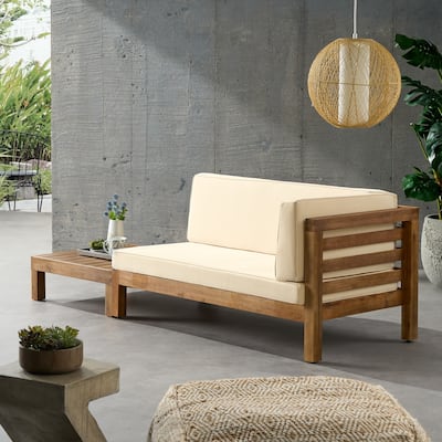 Oana Outdoor Acacia Wood Right Arm Loveseat and Coffee Table Set with Cushion by Christopher Knight Home