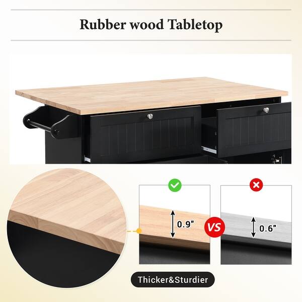 dimension image slide 0 of 4, Farmhouse Kitchen Island Set with Drop Leaf and 2 Seatings,Dining Table Set with Storage Cabinet, Drawers and Towel Rack