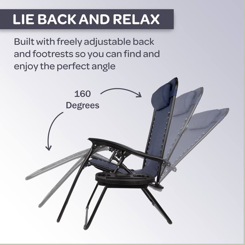 Zero Gravity Chairs Set of 2 - Steel and Mesh Recliner Folding Chairs for Outside by Lavish Home (Navy)