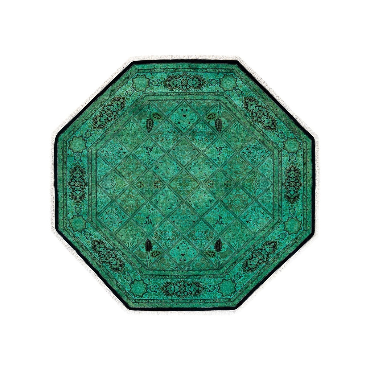 Overton Hand Knotted Wool Vintage Inspired Modern Contemporary Overdyed Green Octagon Area Rug - 6' 1" x 6' 1"