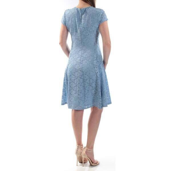 Shop Womens Light Blue Short Sleeve Knee Length Fit Flare Dress