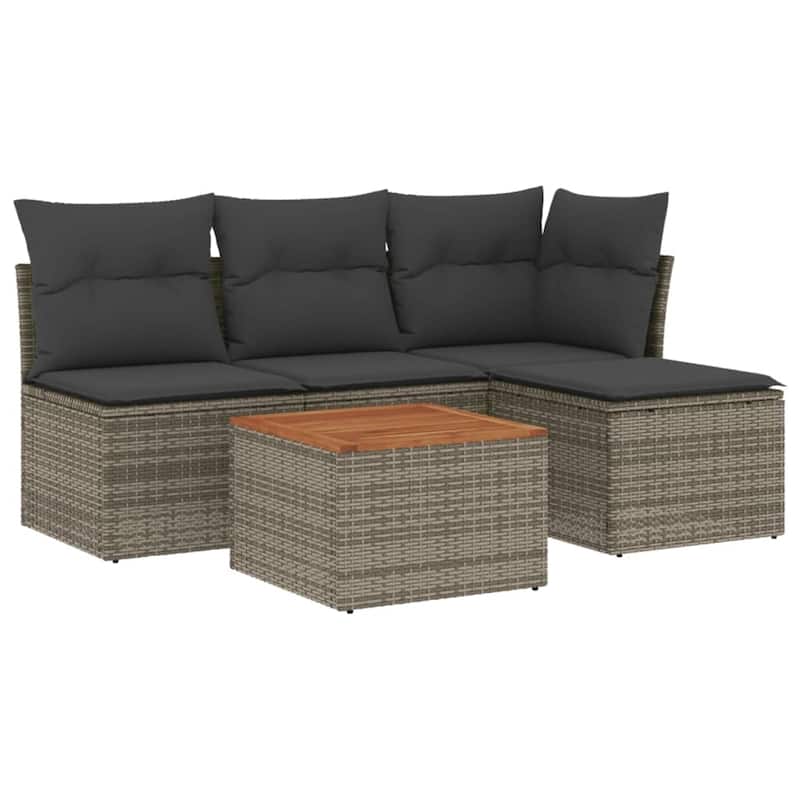 vidaXL Patio Sofa Set with Cushions Outdoor Furniture 5 Piece Poly Rattan - 21.7 x 21.7 x 14.6