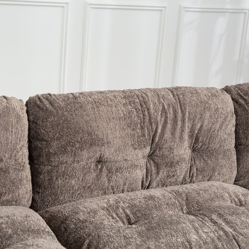 120.87" Chenille L-Shaped Sectional Sofa with Reversible Design, and 3-Seat Sleeper & Ottoman - Dual-Layer Cushion