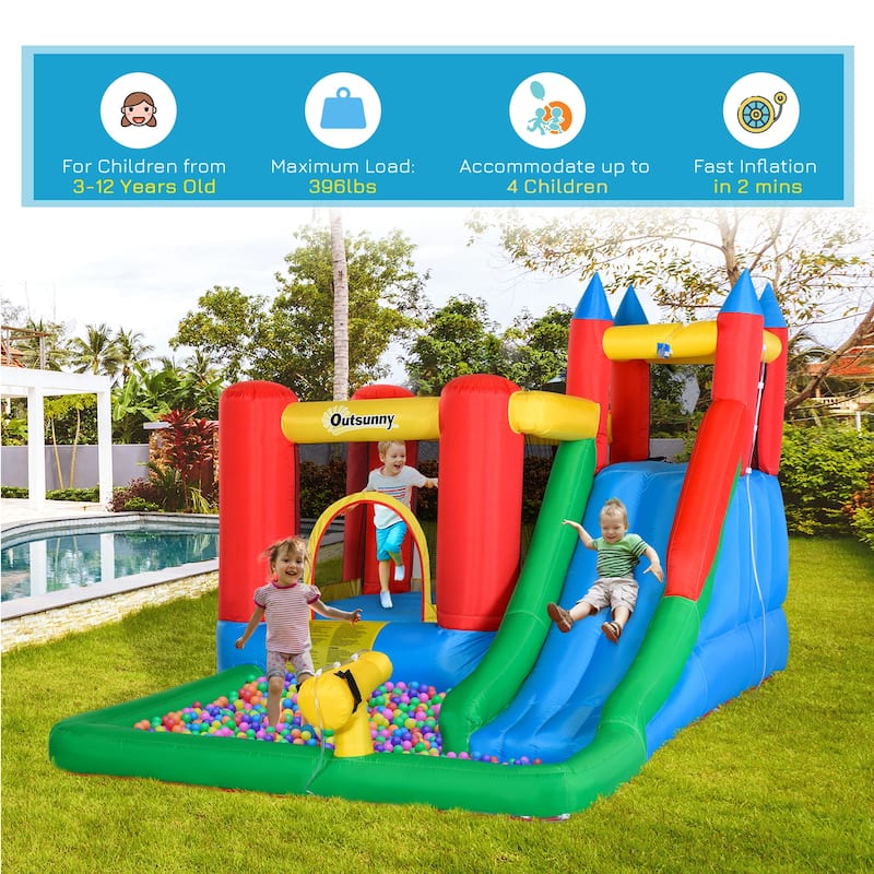 Outsunny 6-in-1 Kids Bounce House Inflatable Water Slide with Pool, Water Gun, Climbing Wall, Inflator Included