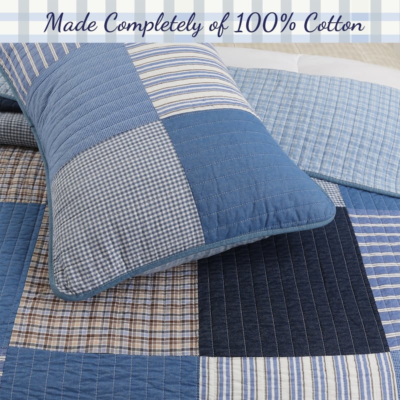 Cozy Line Blue Jean Plaid Stripe Tartan Patchwork Cotton Reversible ...