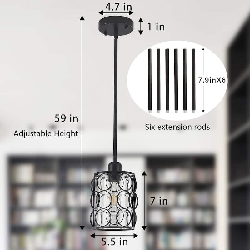 1 - Lightweight hanging pendant light with glass shade, E26 head for kitchen island, room (set of 2)