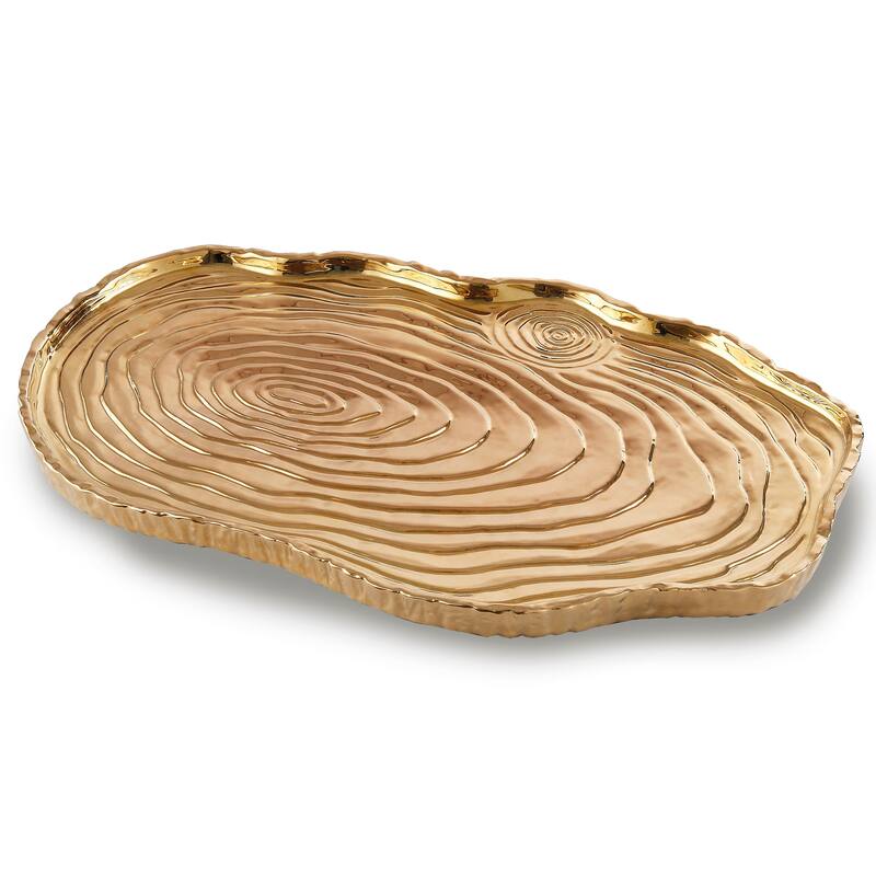 Botanic Collection Titanium Porcelain Bark Tray 16 x 10" Gold