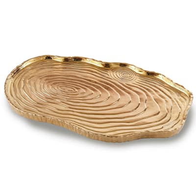 Botanic Collection Titanium Porcelain Bark Tray 16 x 10" Gold