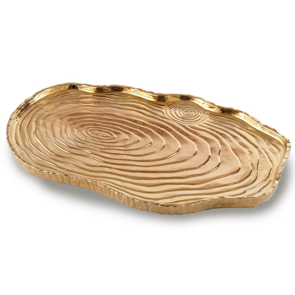 Botanic Collection Titanium Porcelain Bark Tray 16 x 10" Gold