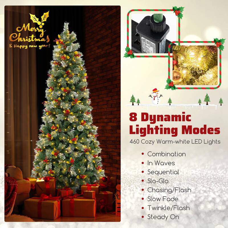 Gymax 5/7.5/9 FT Artificial Xmas Tree w/ 1416 Branch Tips 560 Warm