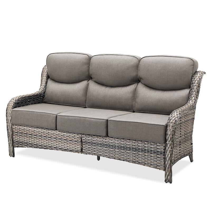 Arcadia 3-Seat Handwoven Wicker Patio Sofa with 6-Inch Thick Cushions