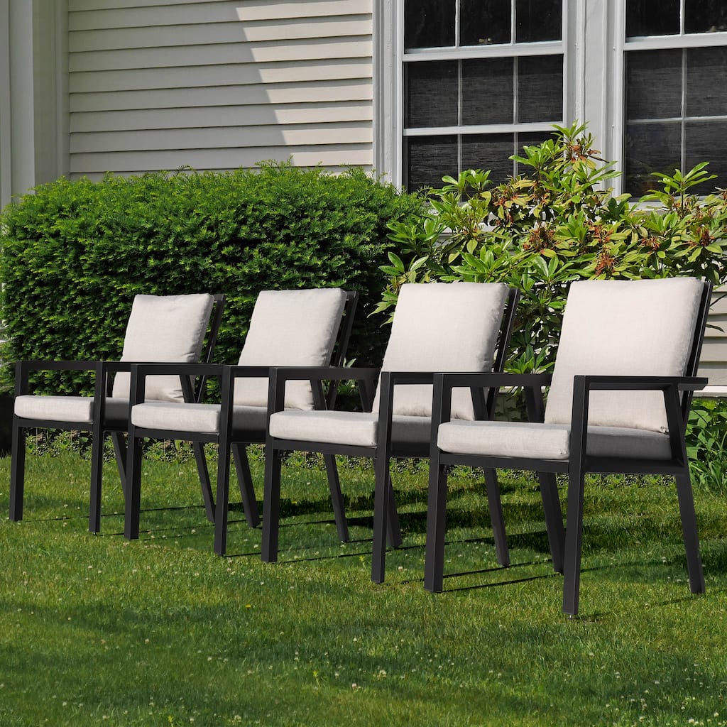Outdoor 4-Piece Aluminum Dining Chairs with Gray Cushions