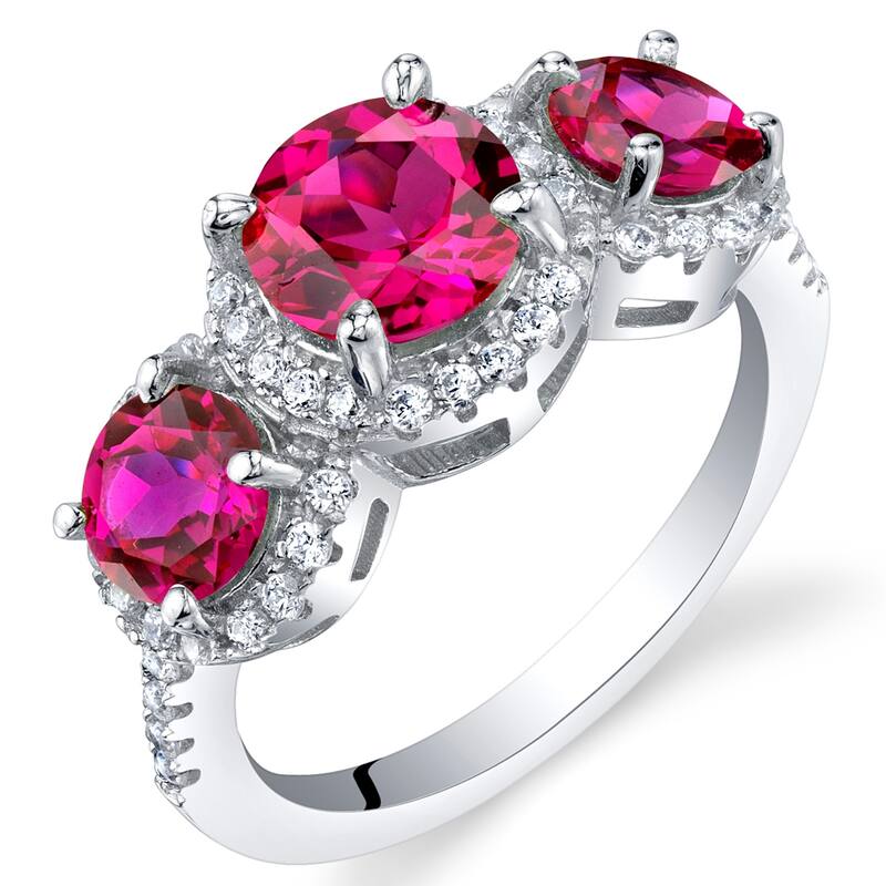 Sterling Silver 1.5 ct Created Ruby Halo Ring