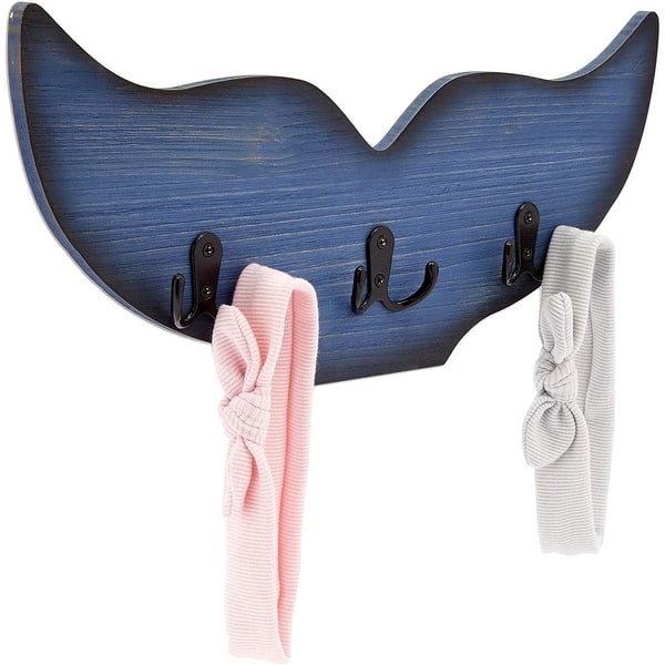 slide 2 of 6, Whale Tail Wall Hook for Nursery, Nautical Home Decor (15.5 x 6.75 x 1 in, Blue)