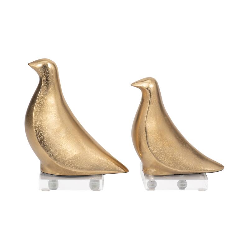 Sagebrook Home Gold Lissa Birds 7/8" Aluminum and Acrylic Sculptures, Home Decor Statement Pieces, Set of 2 - 7" x 4" x 8"