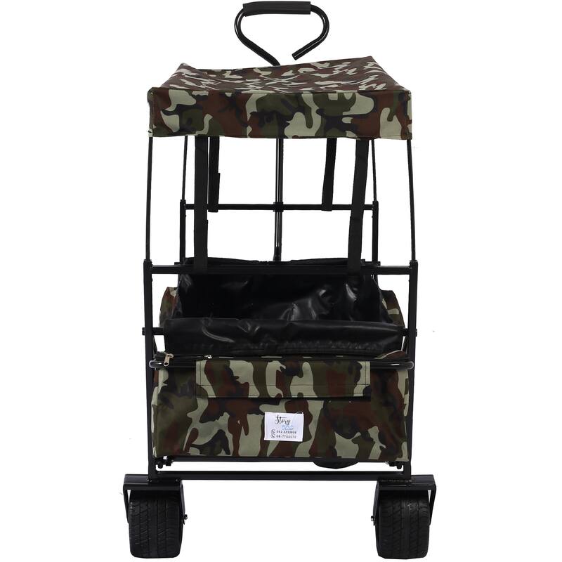 Outdoor Camping Kids Foldable Wagon,Portable Beach Trolley Cart with Removable Canopy