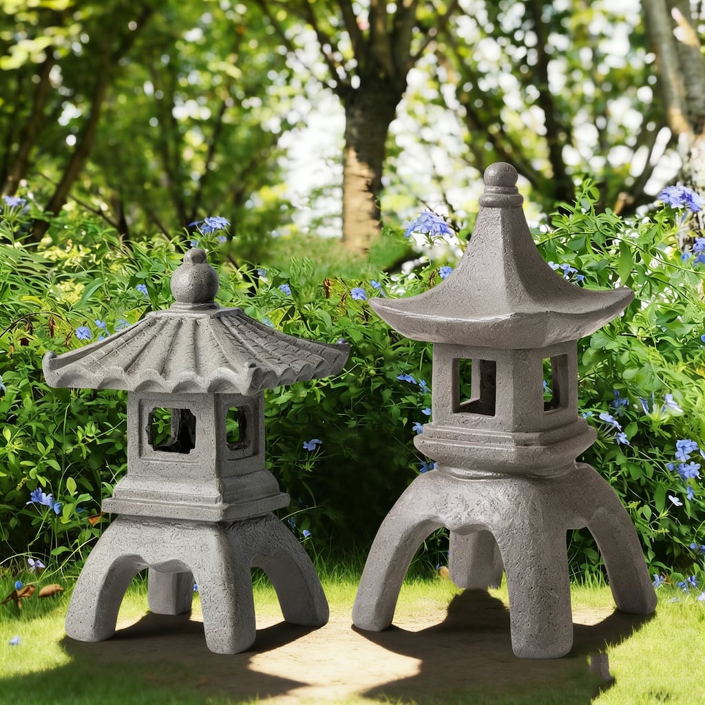 Glitzhome MGO Faux Concrete Pagoda Garden Statue Indoor and Outdoor Decoration
