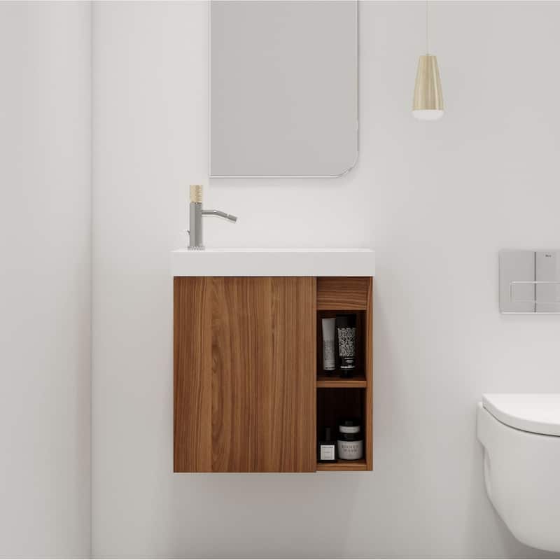 Malwee 20" Floating Bathroom Vanity, Mini Wall Mounted Bathroom Vanity with Resin Sink and Soft Close Door