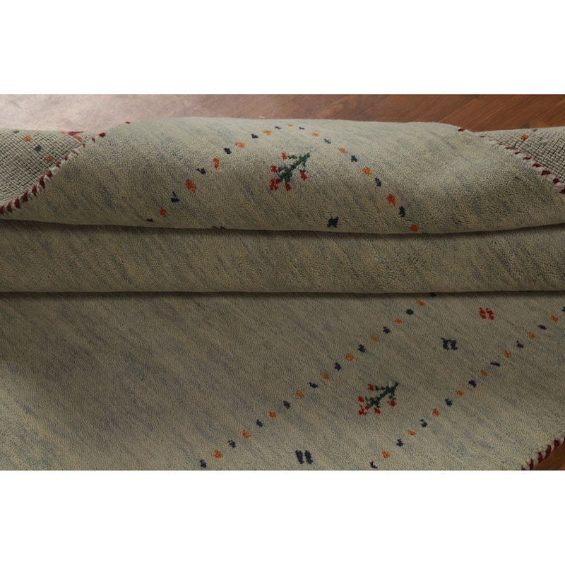 Hand Knotted Oriental 100% Wool Carpet Tribal Tribal Green Gabbeh Area Rug - 5' 9'' X 3' 11''