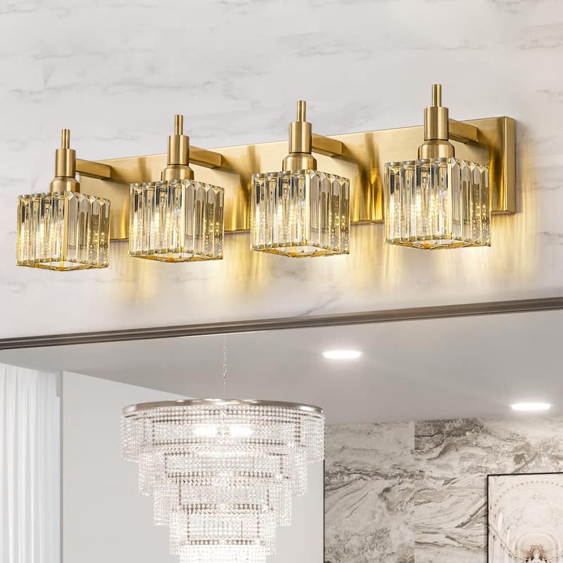 2/3/4-Light Modern Bathroom Crystal Vanity Light Wall Sconces - 27.5 - Gold