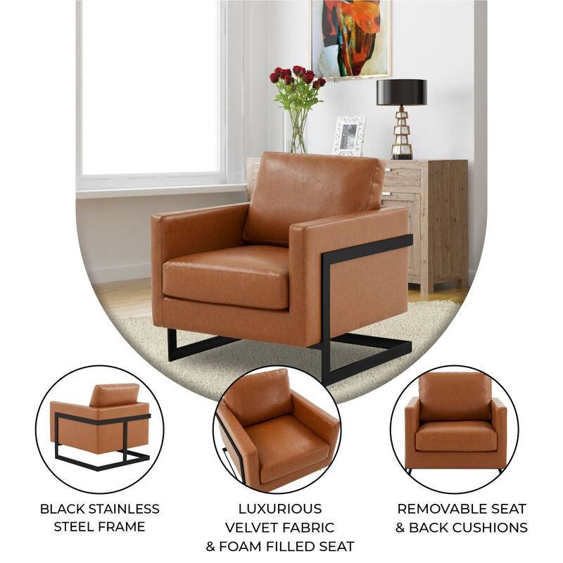 Lincoln Upholstered Velvet Single-Seater Sofa Fabric Accent Chair in Stainless Steel with Removable Cushions - 35"