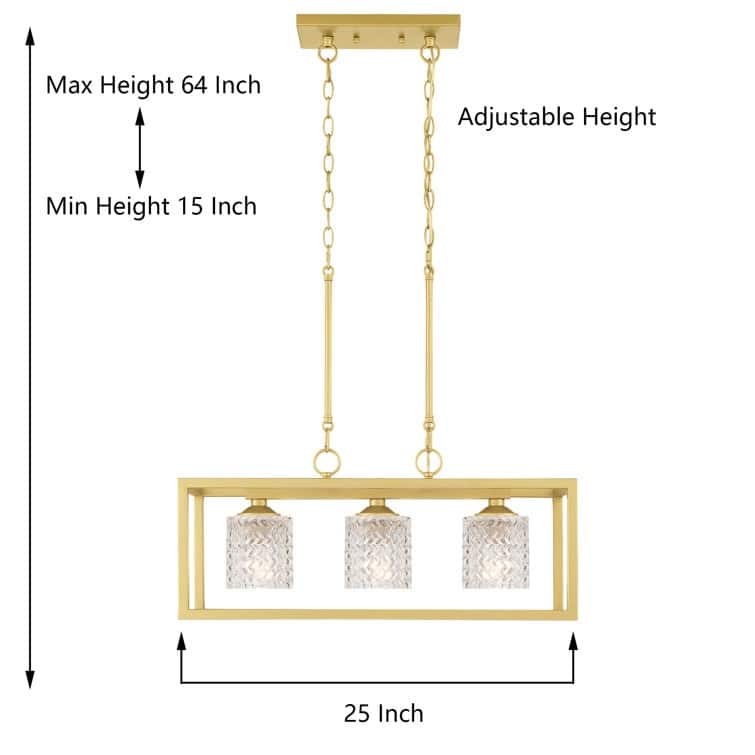 Allegray 3-light Modern Farmhouse Rectangle Chandelier Kitchen Island Pendant with UL Certified