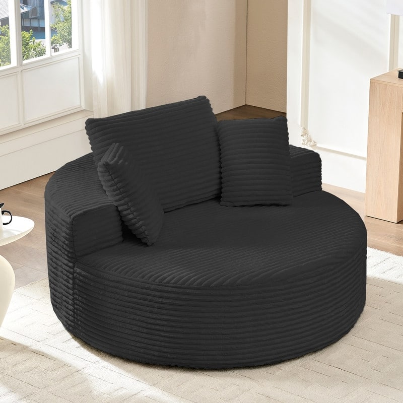 Corduroy Lazy Sofa Bean Bag Chair,Sponge Chaise Lounge Chair Indoor,Modern Sleeper Chair for Living Room Bedroom Office - 1-Seater - Black