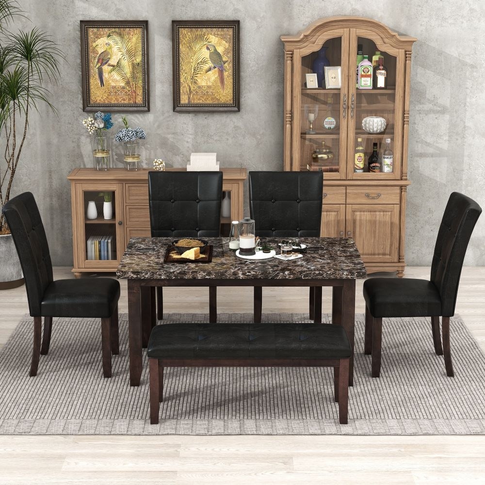 6 piece Faux Marble Dining Table Set Black Bed Bath Beyond