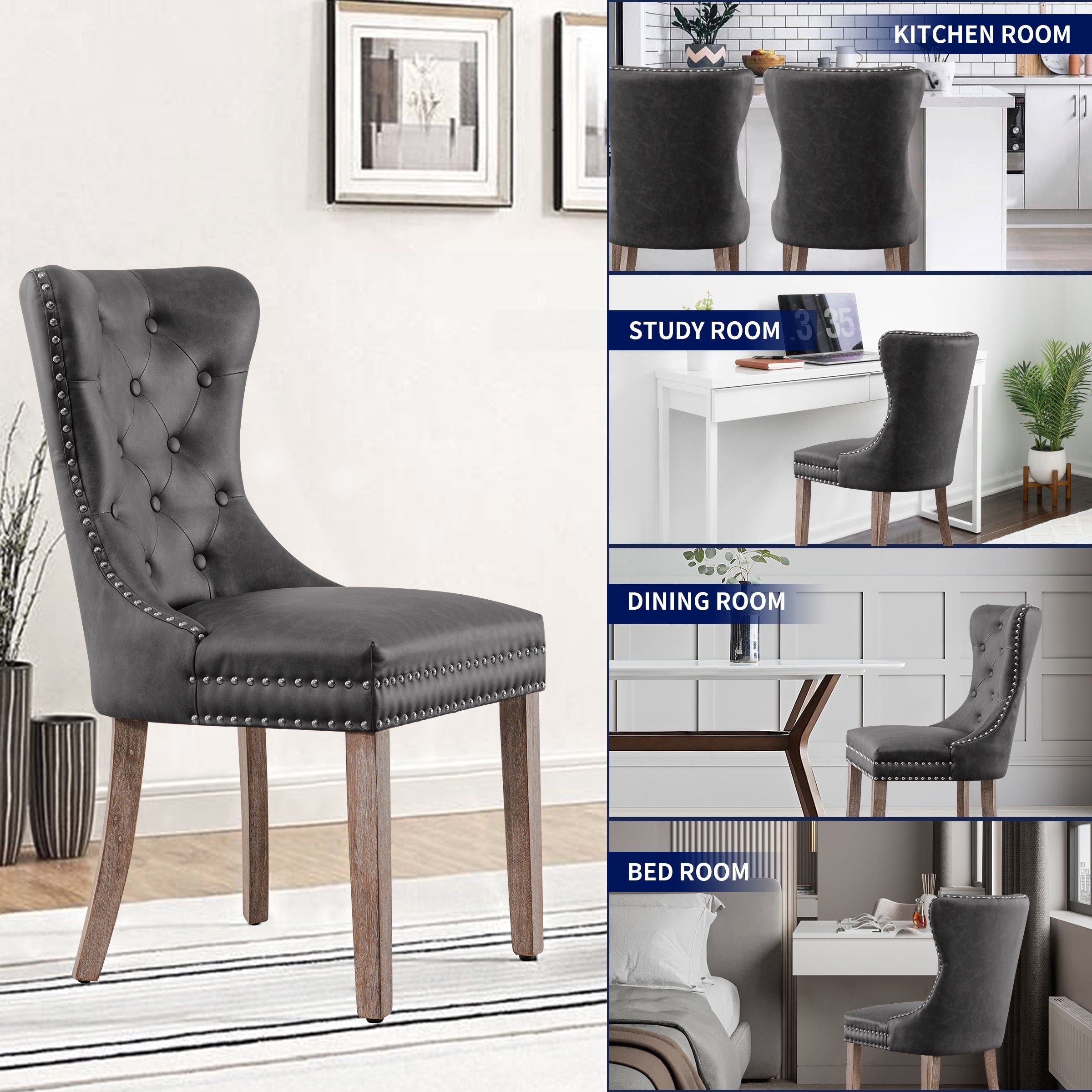 Subrtex(Set of 2)Faux Leather Upholstered Button Nailhead Wingback Dining  Chair - On Sale - Bed Bath & Beyond - 37185923