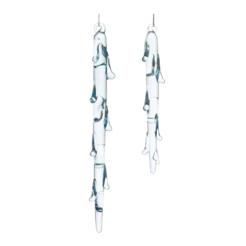 Melted Glass Christmas Icicle Ornaments - 7"- Blue - 12ct
