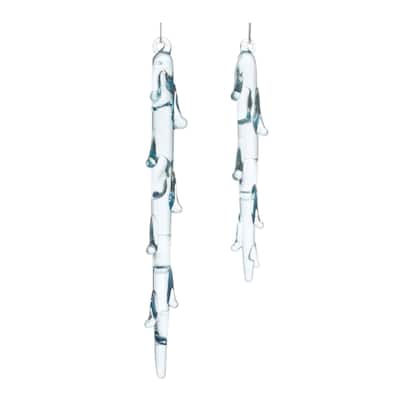 Melted Glass Christmas Icicle Ornaments - 7"- Blue - 12ct