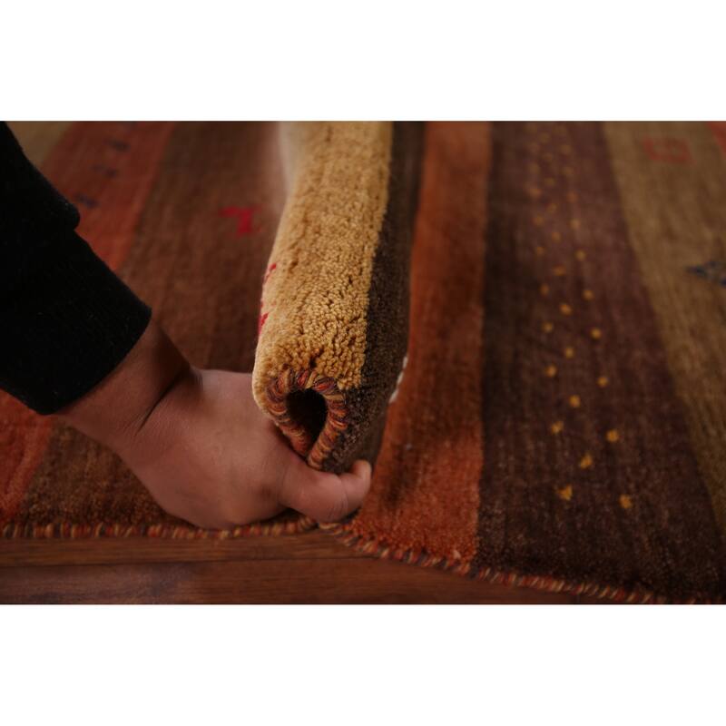 Striped Gabbeh Indian Area Rug Hand-Knotted Wool Carpet - 5'3"x 7'10"