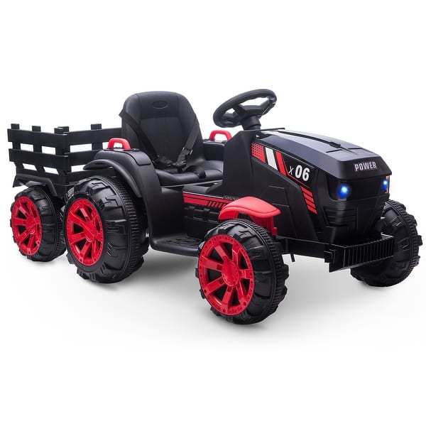 slide 2 of 25, Kids Ride On Tractor with Trailer, 12V Battery Powered Electric Kids Car Vehicle Toys