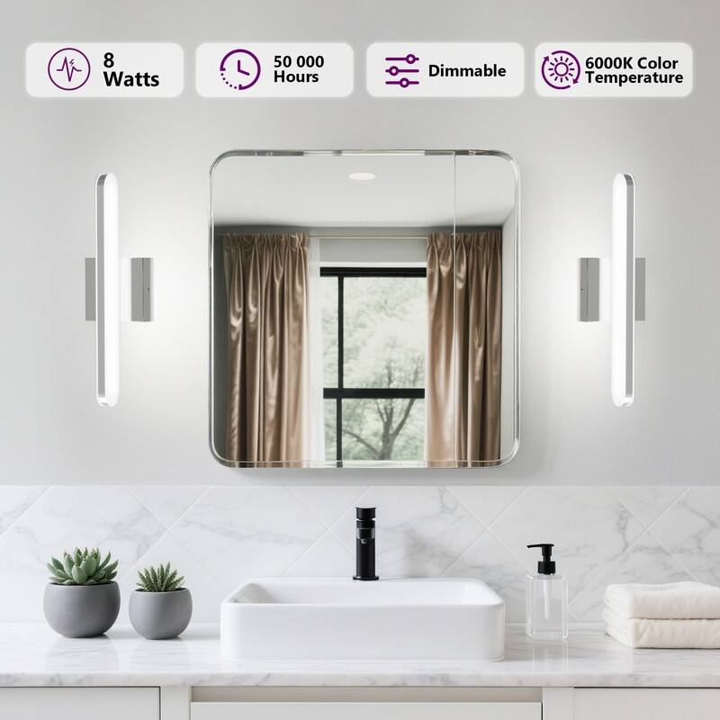 Modern LED Vanity Light Bar Dimmable 8W Wall Fixture 6000K
