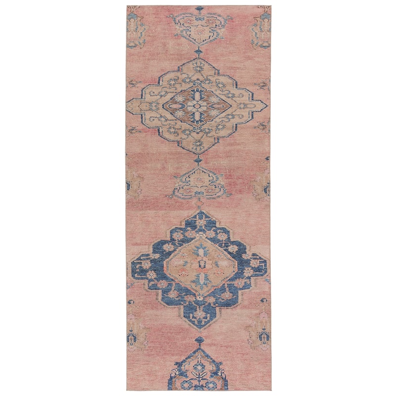 Machine Washable Clanton Medallion Pink/ Blue Area Rug - 3' x 10' - Runner