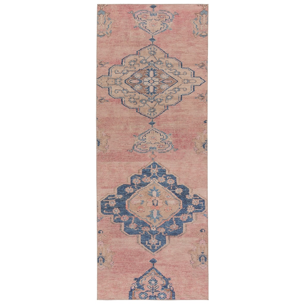 Machine Washable Clanton Medallion Pink/ Blue Area Rug