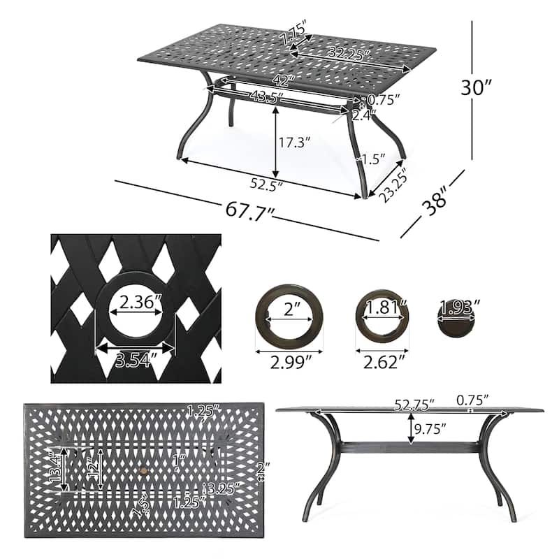 Austin Outdoor Cast Aluminum Square Dining Table with Umbrella Hole by Christopher Knight Home
