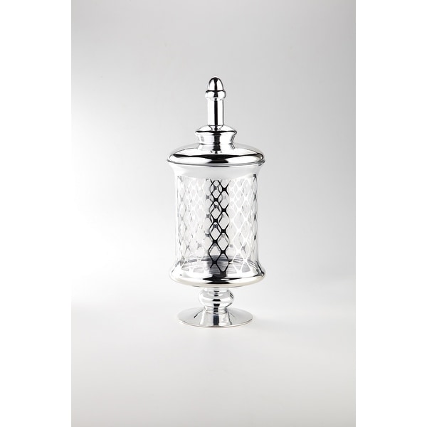 17.5" Clear and Silver Mesh Designed Glass Jar with Lid - N/A