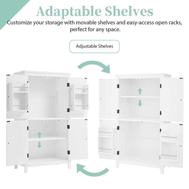 Bathroom Floor Storage Cabinet, Bathroom Storage Unit, with 4 Doors, Adjustable Shelves,Multiple Storage Space
